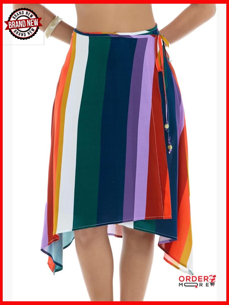 Woven Rayon Midi Wrap Skirt With Beaded Waist Tie